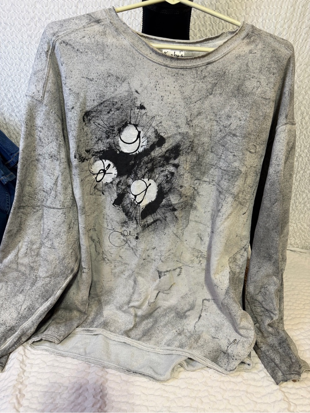 Unk Gray Crewneck Sweater with Abstract Black Graphic